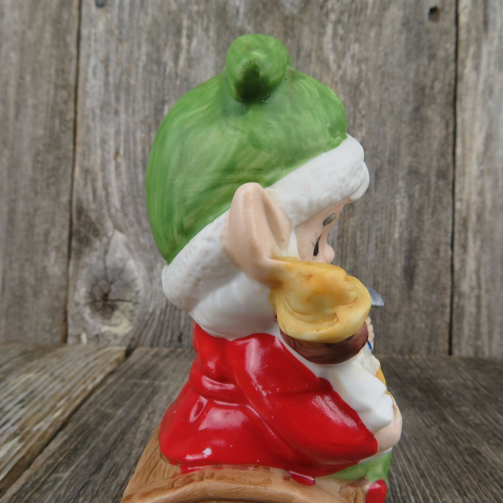 Vintage Toy Maker Elf  Figurine Santa Christmas Doll Ceramic Homco Bisque 5406 - At Grandma's Table