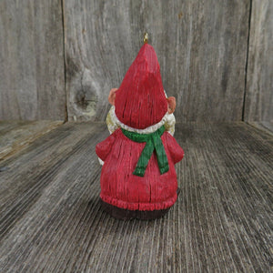 Vintage Gnome Christmas Ornament Old World Elf Santa Hallmark Pipe Wood Look - At Grandma's Table