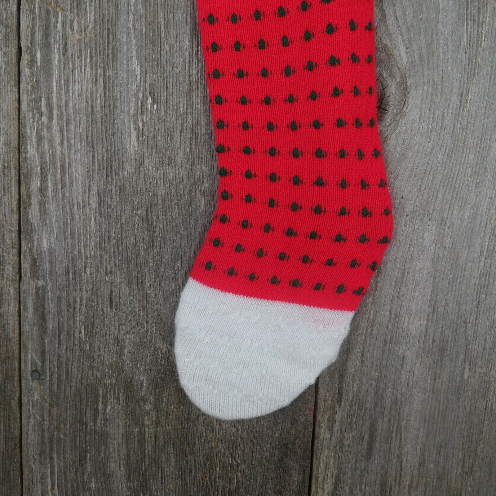 Christmas Stocking Knitted Knit Tis the Season Vintage 1980s Red Green White st6 - At Grandma's Table