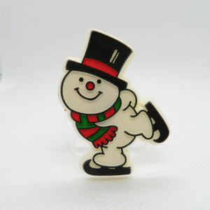 Vintage Snowman Christmas Pin Brooch Hallmark Winter White Scarf Ice Skates - At Grandma's Table
