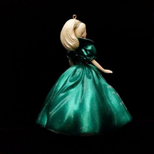 Vintage Holiday Barbie Hallmark Ornament 1995 Green Dress and Blonde Hair Christmas Collector's Series - At Grandma's Table