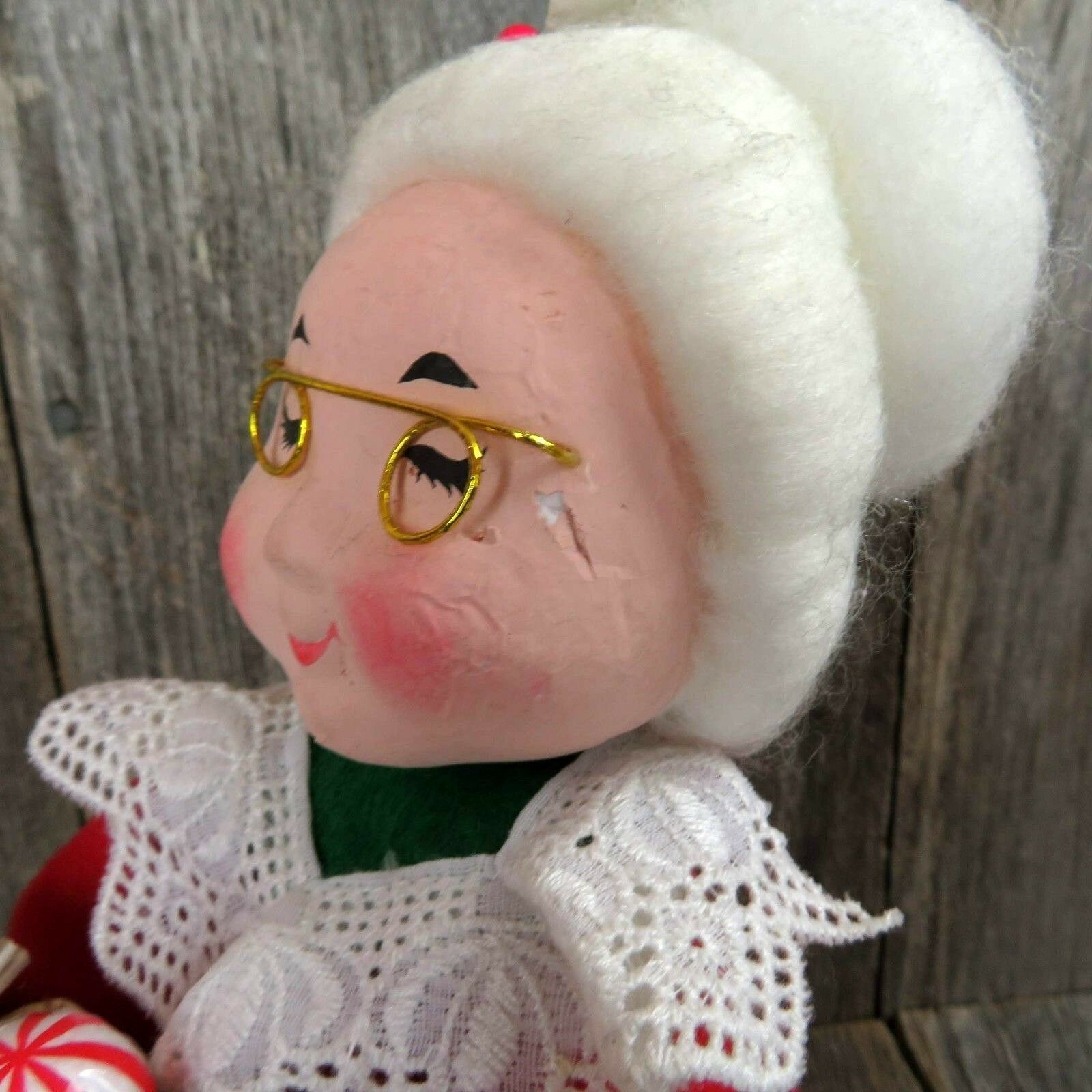 Vintage Mrs Claus Doll Figurine Christmas Paper Mache Plaster Chalk Decor Table Topper - At Grandma's Table