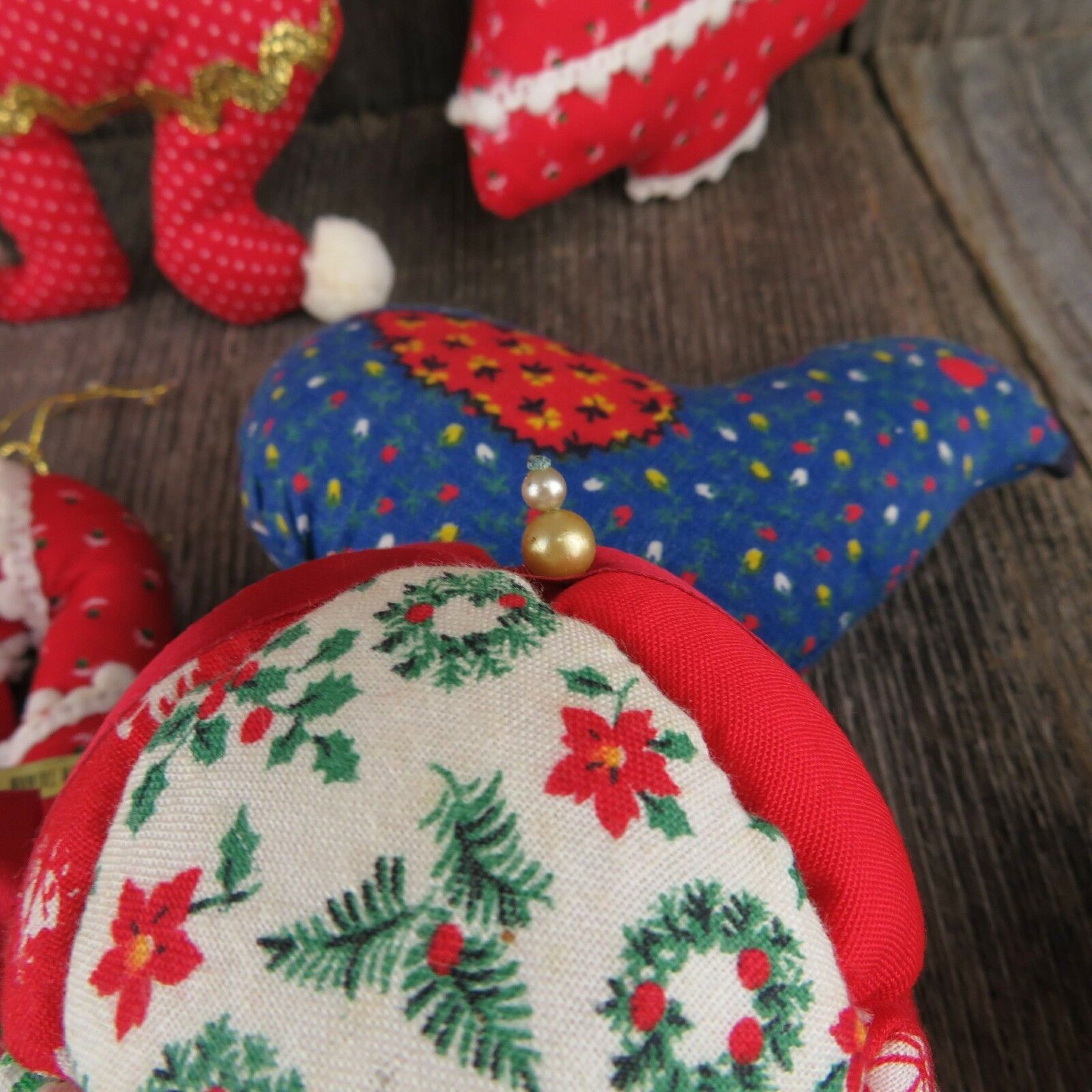 Vintage Christmas Fabric Tree Ornaments Ball Quilt Stuffed Rustic Country Candy - At Grandma's Table