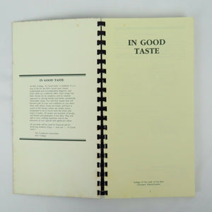 Vintage Massachusetts Cookbook Chicopee Elms College In Good Taste 1987 - At Grandma's Table