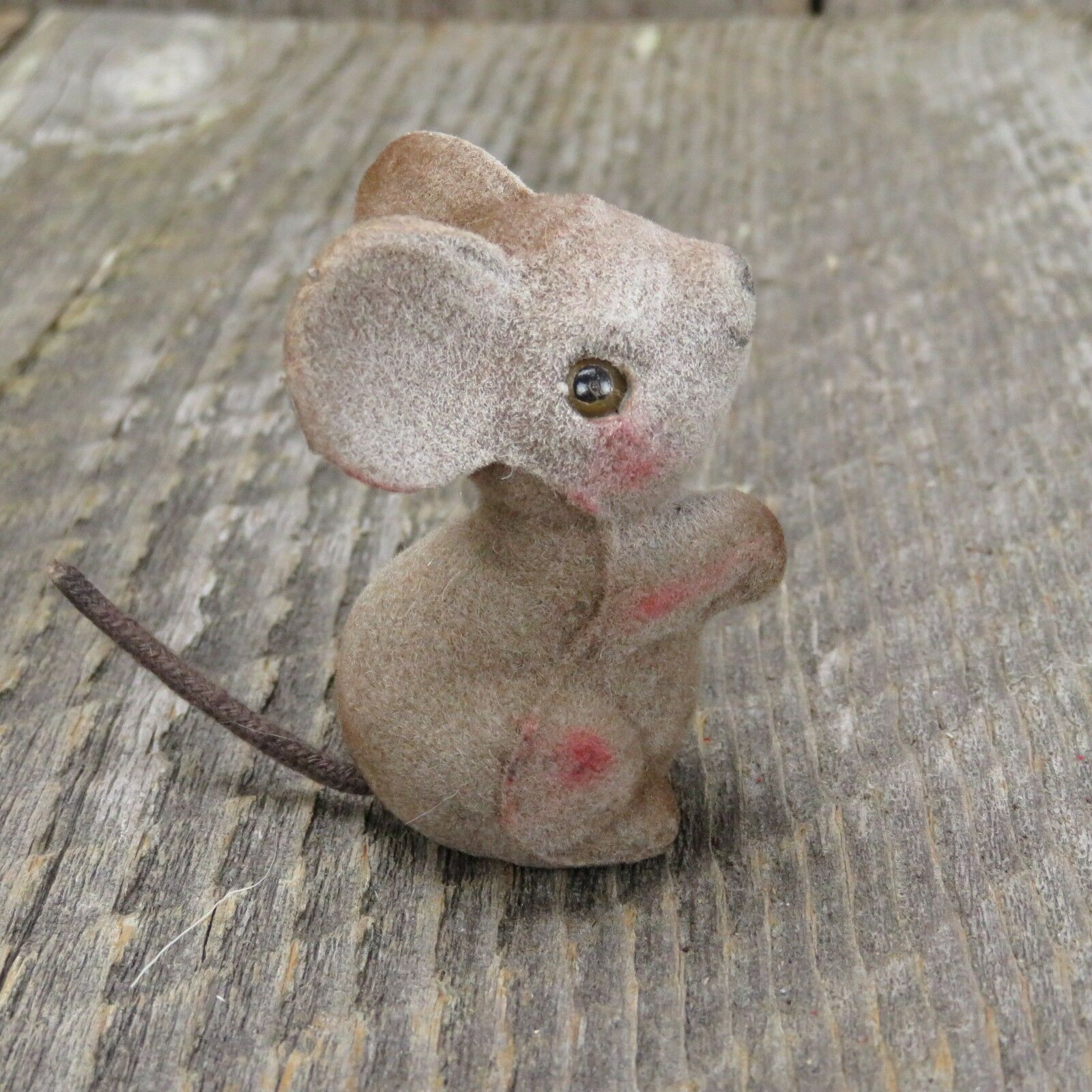 Flocked Mouse Figurine Christmas Mice HF Company Hong Kong Ornament - At Grandma's Table
