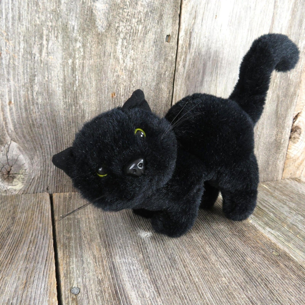 Vintage Black Cat Plush Chrisha Playful Kitten Kitty Stuffed Animal Halloween Arched 1980s - At Grandma's Table