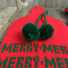 Load image into Gallery viewer, Vintage Christmas Bottle Tote Cover Knitted Stocking Department 56 Gift Bag Set - At Grandma&#39;s Table