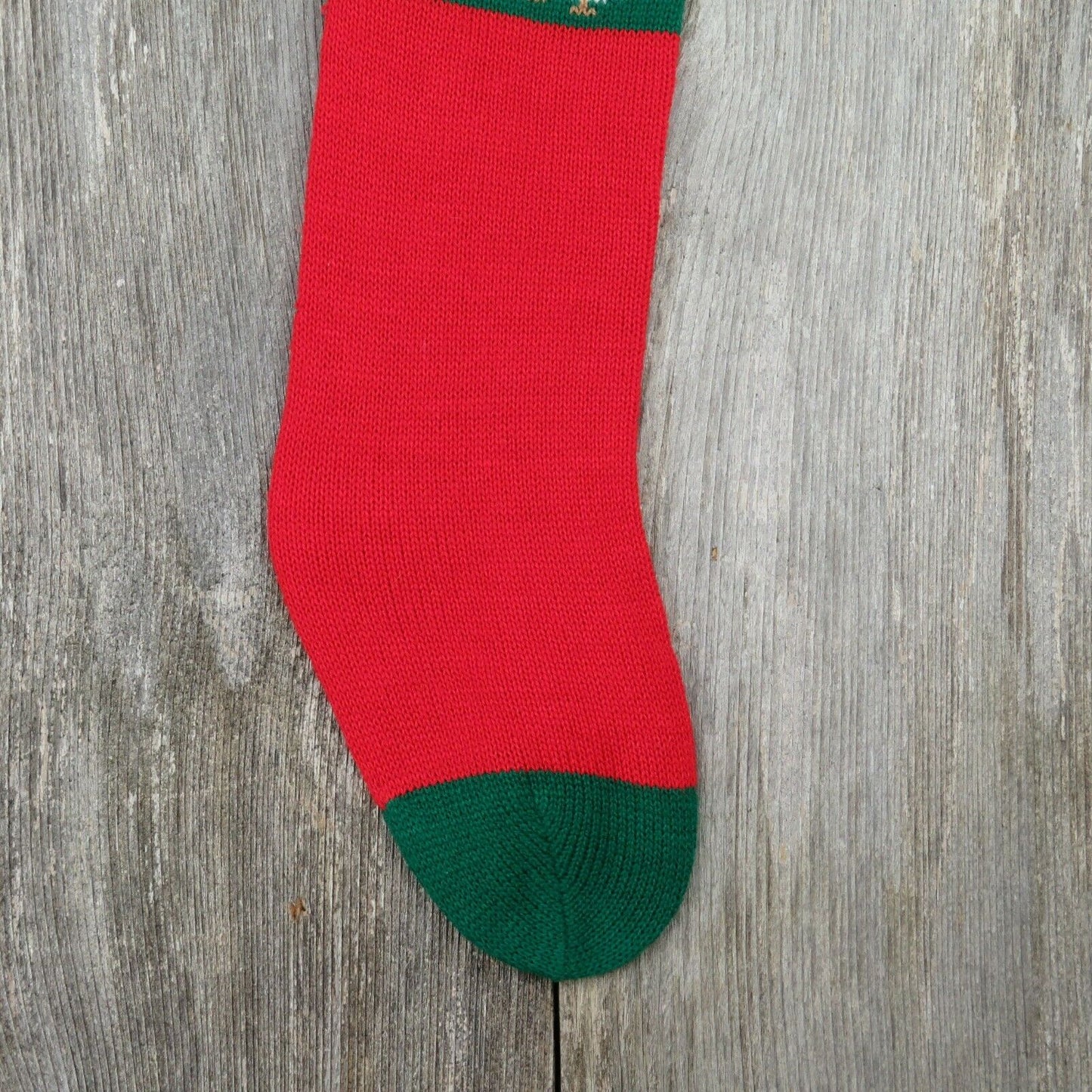 Vintage Christmas Stocking Baby First Goose Knitted Knit Green Red Geese ST38 - At Grandma's Table