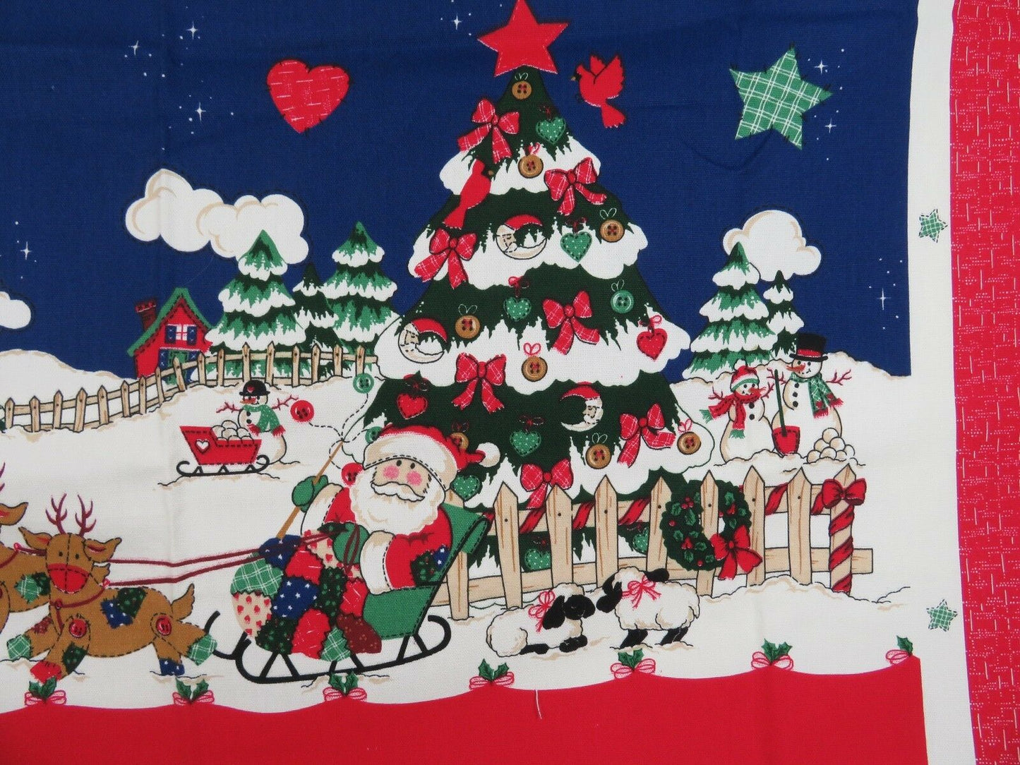 Vintage Apron Cut Sew Fabric Panel Christmas Holiday Blue Santa Butcher Country - At Grandma's Table