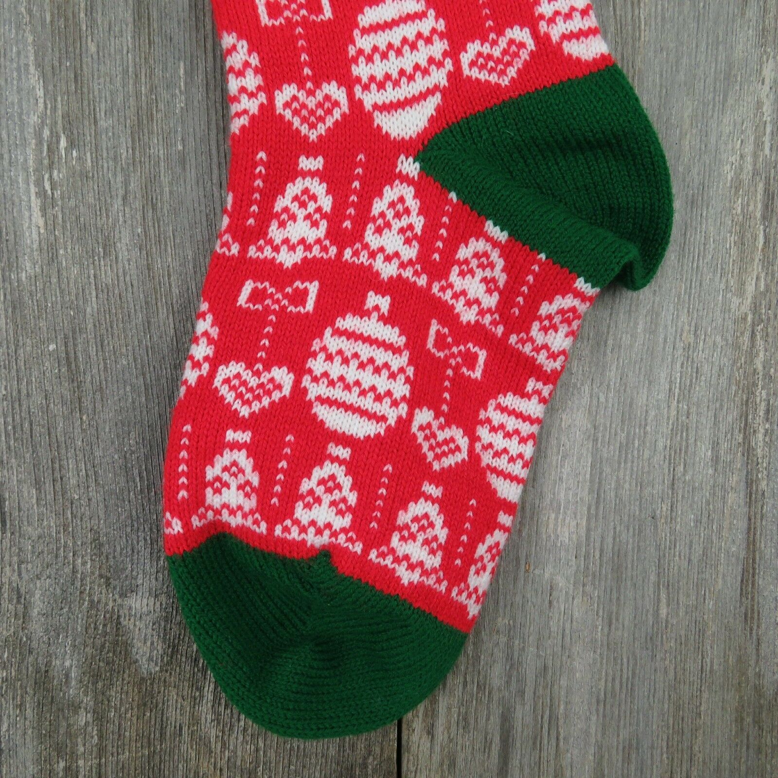 Vintage Christmas Stocking Ornaments Hearts Knitted Knit Green Red Large ST37 - At Grandma's Table