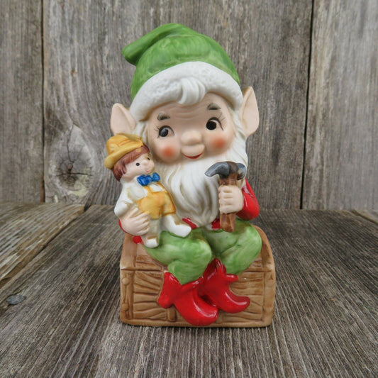 Vintage Toy Maker Elf  Figurine Santa Christmas Doll Ceramic Homco Bisque 5406 - At Grandma's Table