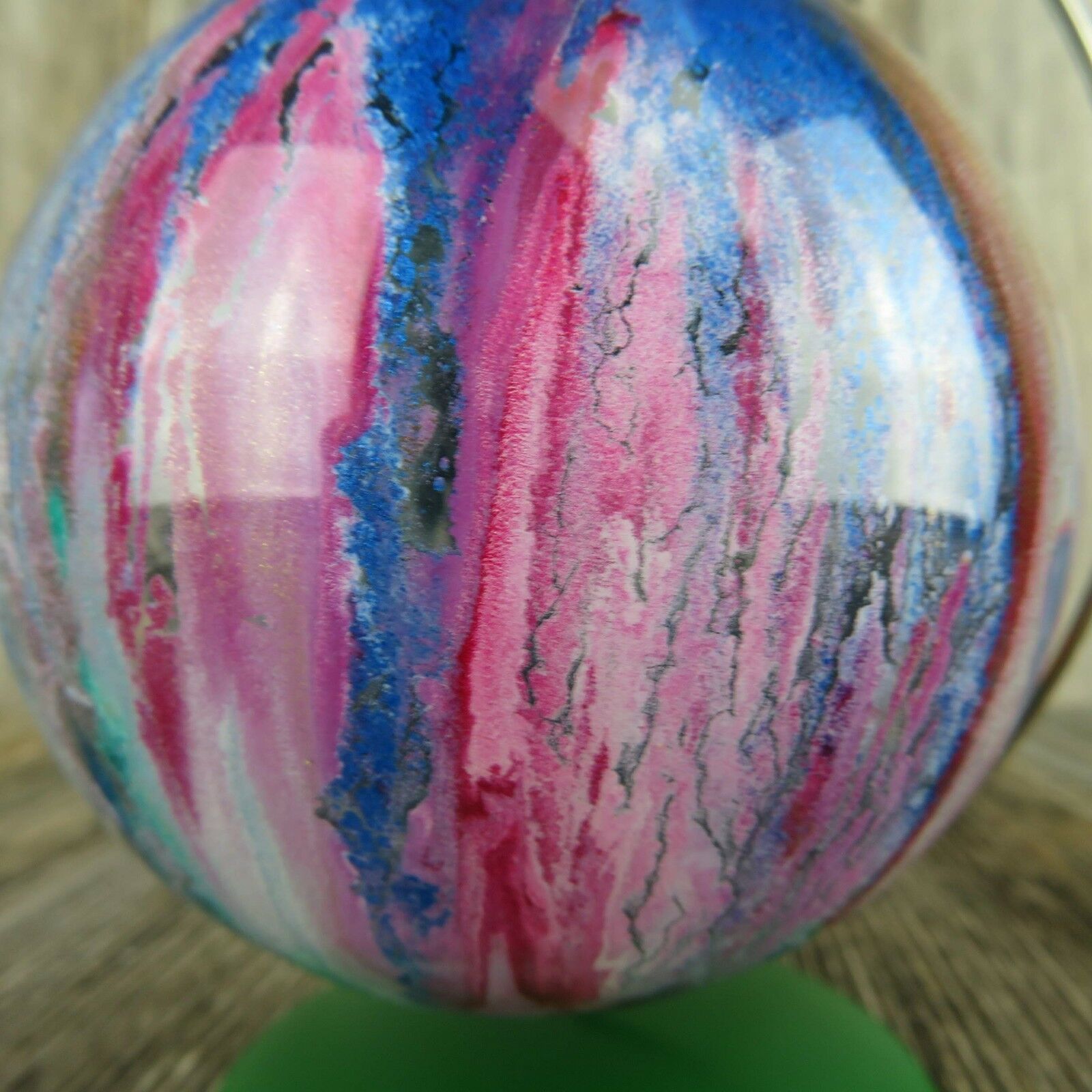 Swirl Glass Ball Ornament West Germany Blue Pink Hand Painted Blown Sparkle - At Grandma's Table