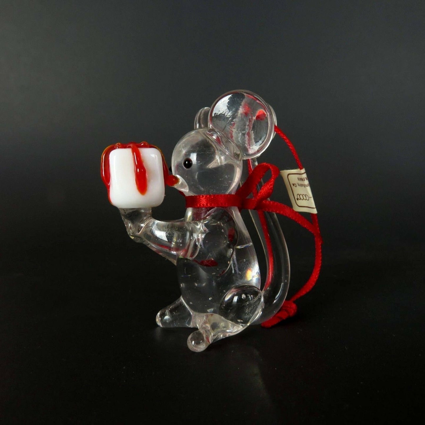Vintage Mouse Mice Christmas Ornament Glass George Good Present Clear Figurine - At Grandma's Table