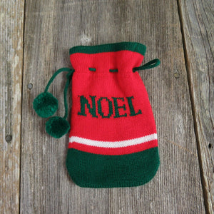 Vintage Noel Striped Santa Sack Bag Stocking Knit Christmas Green Red White st42 - At Grandma's Table