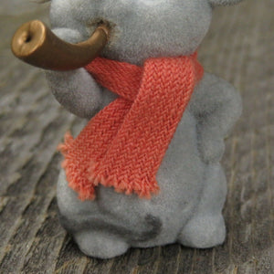 Vintage Flocked Mouse Ornament Christmas Horn Red White Holly Scarf Hat - At Grandma's Table