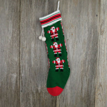 Load image into Gallery viewer, Vintage Santa Claus Stocking Striped Christmas Knitted Knit Green Red White - At Grandma&#39;s Table