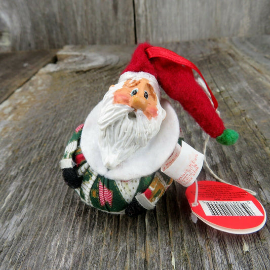 Vintage Santa Christmas Ornament Plush Stuffed Russ Wee Country Kins Red Green - At Grandma's Table