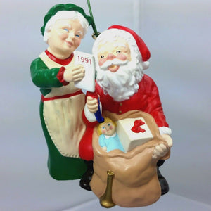 Vintage Santa Mrs Claus Ornament Christmas Hallmark Keepsake Checking His List 1991 - At Grandma's Table