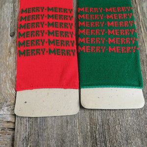 Vintage Christmas Bottle Tote Cover Knitted Stocking Department 56 Gift Bag Set - At Grandma's Table