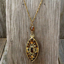 Load image into Gallery viewer, Vintage Rhinestone Necklace Tear Drop Amber Color Boho Gypsy Bohemian 60s Retro Jewelry - At Grandma&#39;s Table