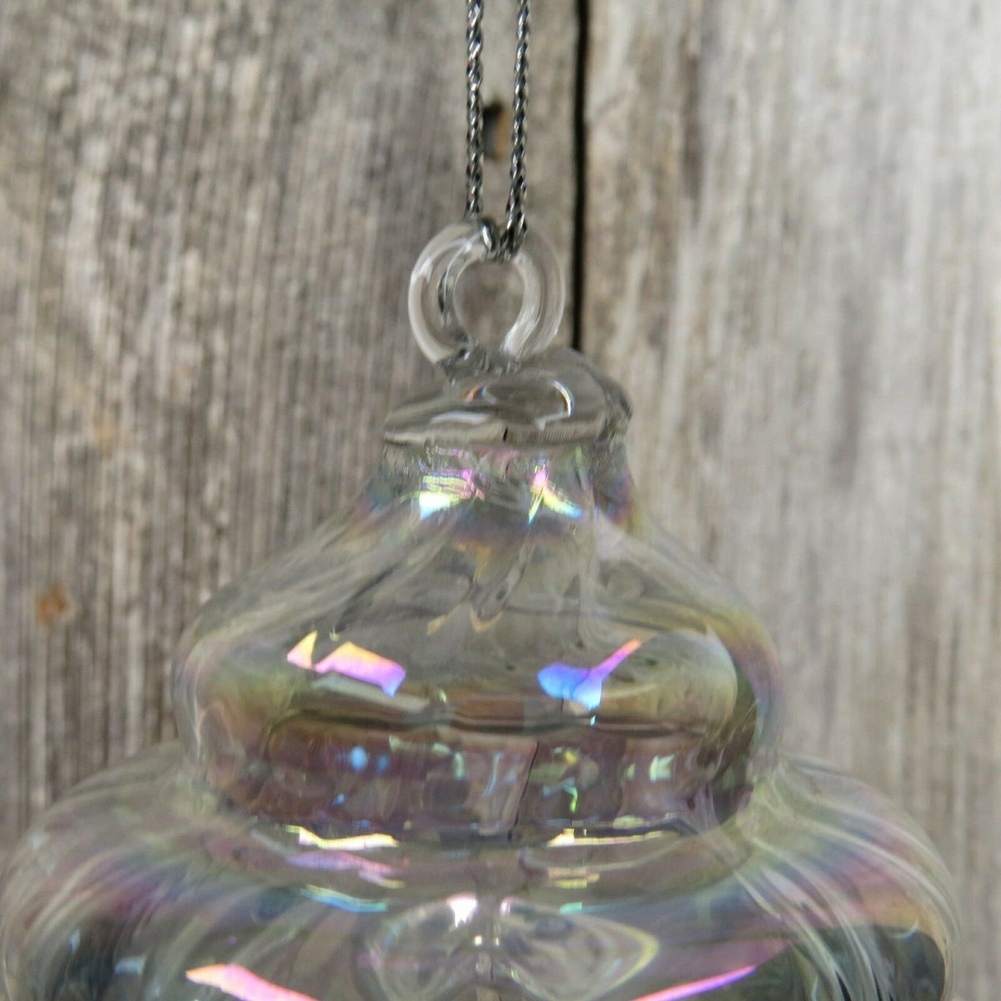 Vintage Glass Sea Shell Teardrop Ornament Christmas Dansk Hand Blown Iridescent - At Grandma's Table