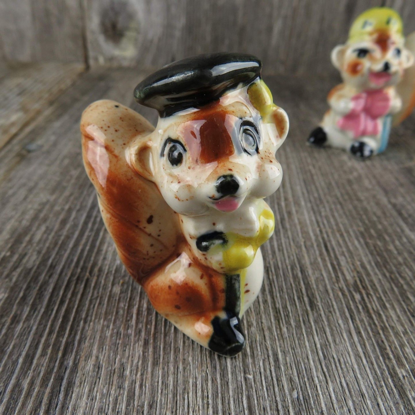 Vintage Squirrel Salt Pepper Shakers Scholar Anthropomorphic Mr Mrs Graduation Figurine - At Grandma's Table