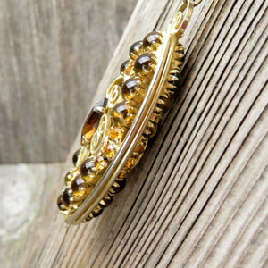 Vintage Rhinestone Necklace Tear Drop Amber Color Boho Gypsy Bohemian 60s Retro Jewelry - At Grandma's Table