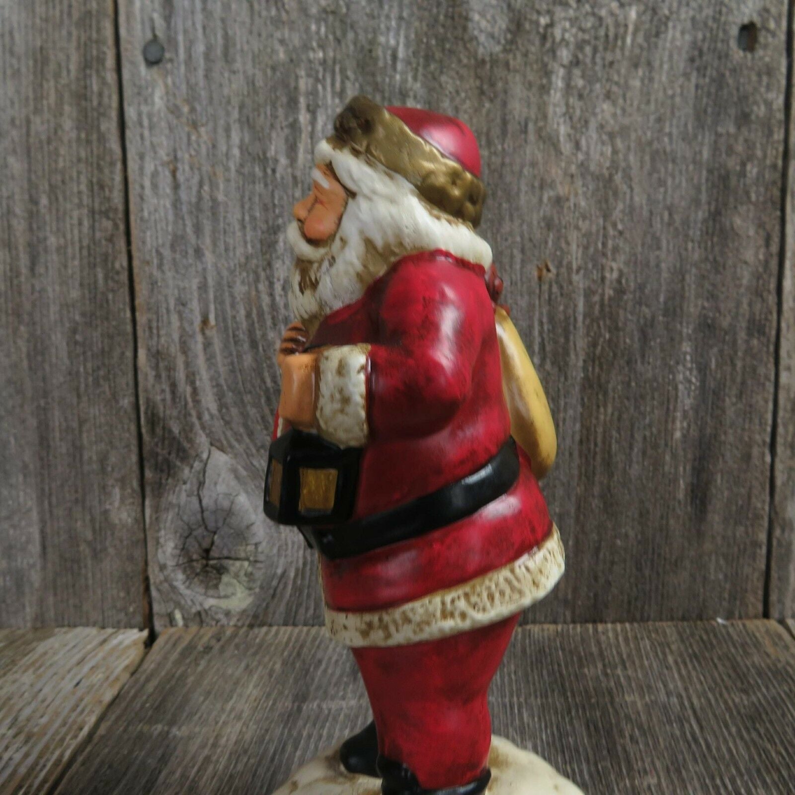 Vintage Santa Claus Music Box Lefton 1986 Old World Rustic Christmas Figurine - At Grandma's Table