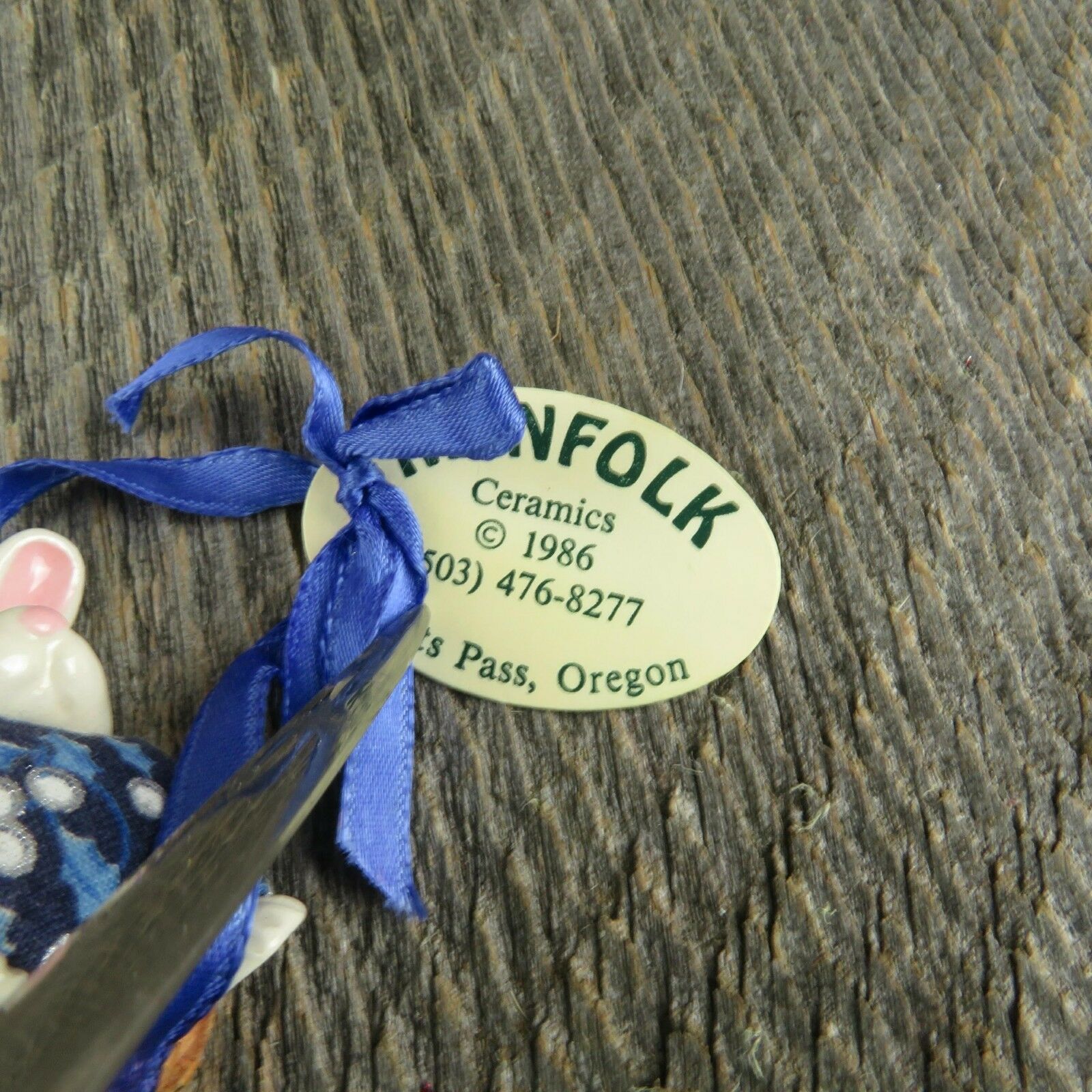 Vintage Bunny Rabbit Baby Christmas Ornament Walnut Bed Kilnfolk Ceramic Oregon - At Grandma's Table