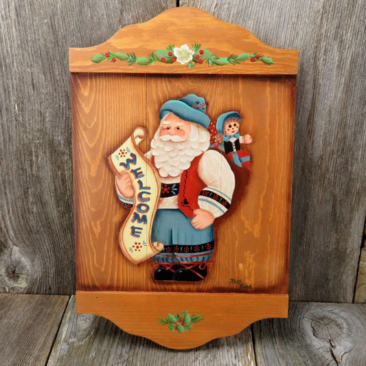 Vintage Wood Welcome Sign Santa Christmas Old World Tole Painted Decoration - At Grandma's Table