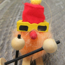 Load image into Gallery viewer, Vintage Gnome Skier Ornament Wooden Troll Hairy Christmas Otagiri Mercantile - At Grandma&#39;s Table