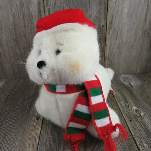 Vintage Seal Plush Sea Lion Russ Swizzel Christmas Stuffed Animal Santa Hat - At Grandma's Table