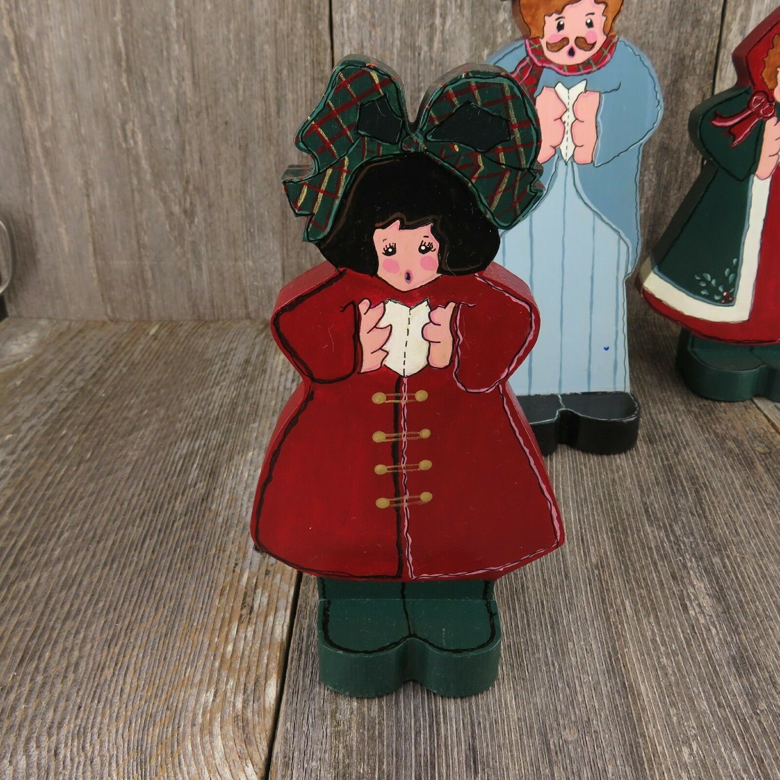 Vintage Christmas Carolers Wooden Set Singer Folk Art Hand Painted Wood Holiday - At Grandma's Table