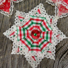 Load image into Gallery viewer, Vintage Star Flower Fabric Ornament Handmade Christmas Lace Poinsettia Lot Set - At Grandma&#39;s Table
