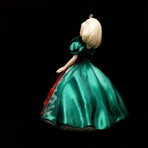 Vintage Holiday Barbie Hallmark Ornament 1995 Green Dress and Blonde Hair Christmas Collector's Series - At Grandma's Table