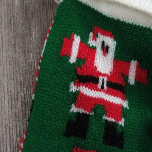 Vintage Santa Claus Stocking Striped Christmas Knitted Knit Green Red White - At Grandma's Table