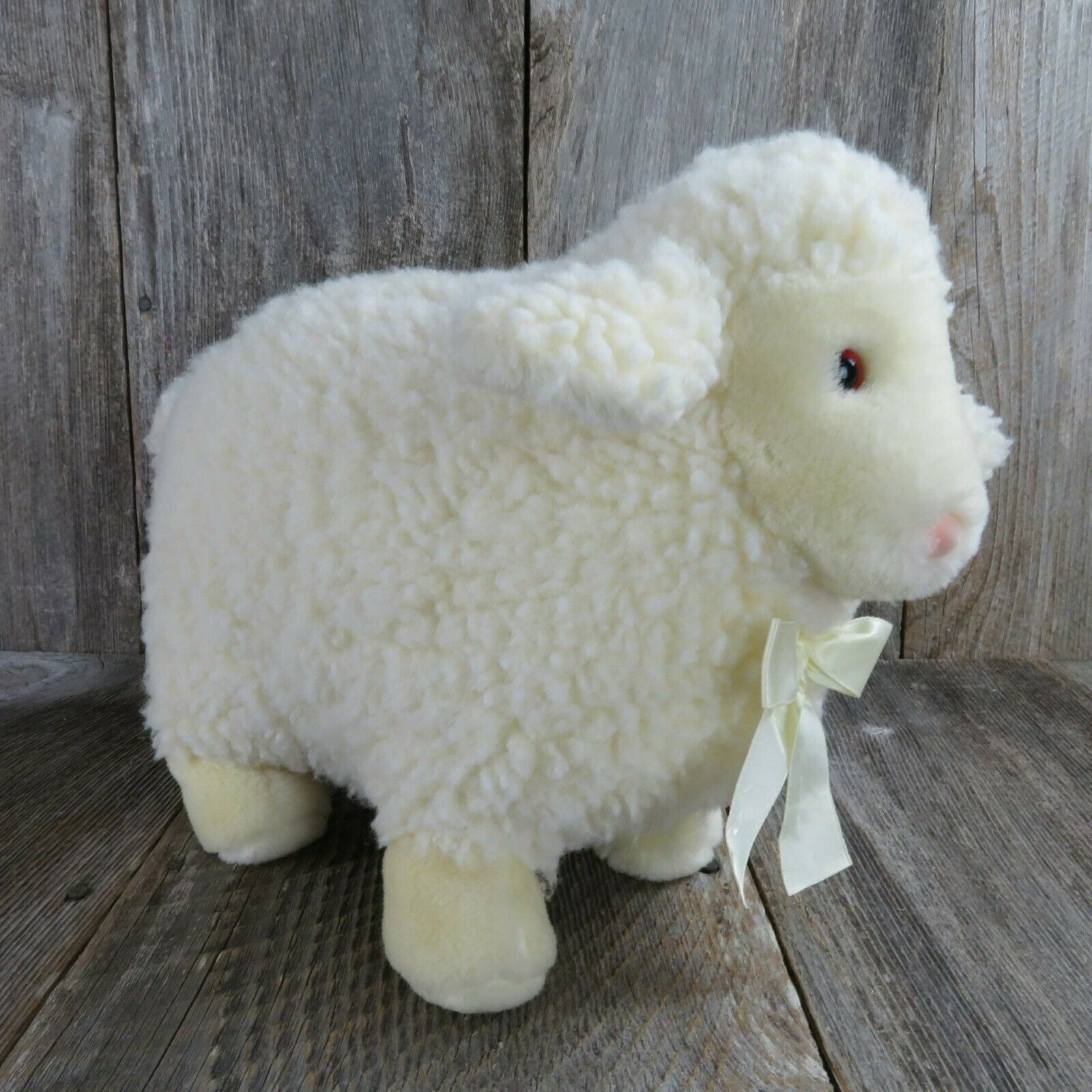 Vintage Sheep Plush Lamb Ram Sherpa Easter A&A Stuffed Animal Cream White - At Grandma's Table