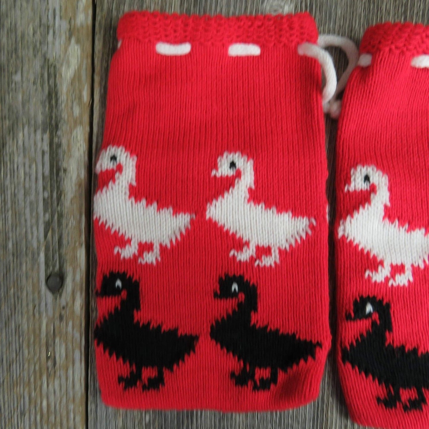 Vintage Goose Santa Sack Bag Stocking Knit Christmas Applause Geese Duck Swan - At Grandma's Table