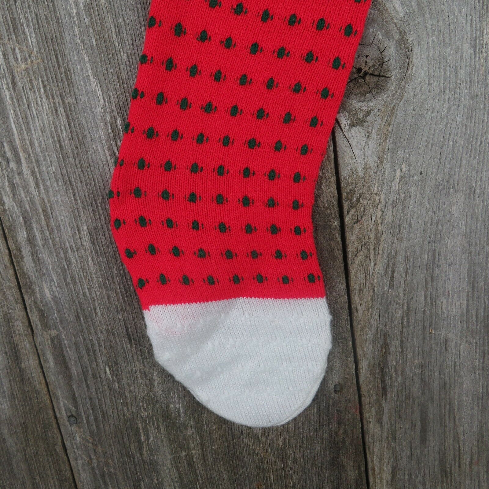 Christmas Stocking Knitted Knit Tis the Season Vintage 1980s Red Green White st6 - At Grandma's Table