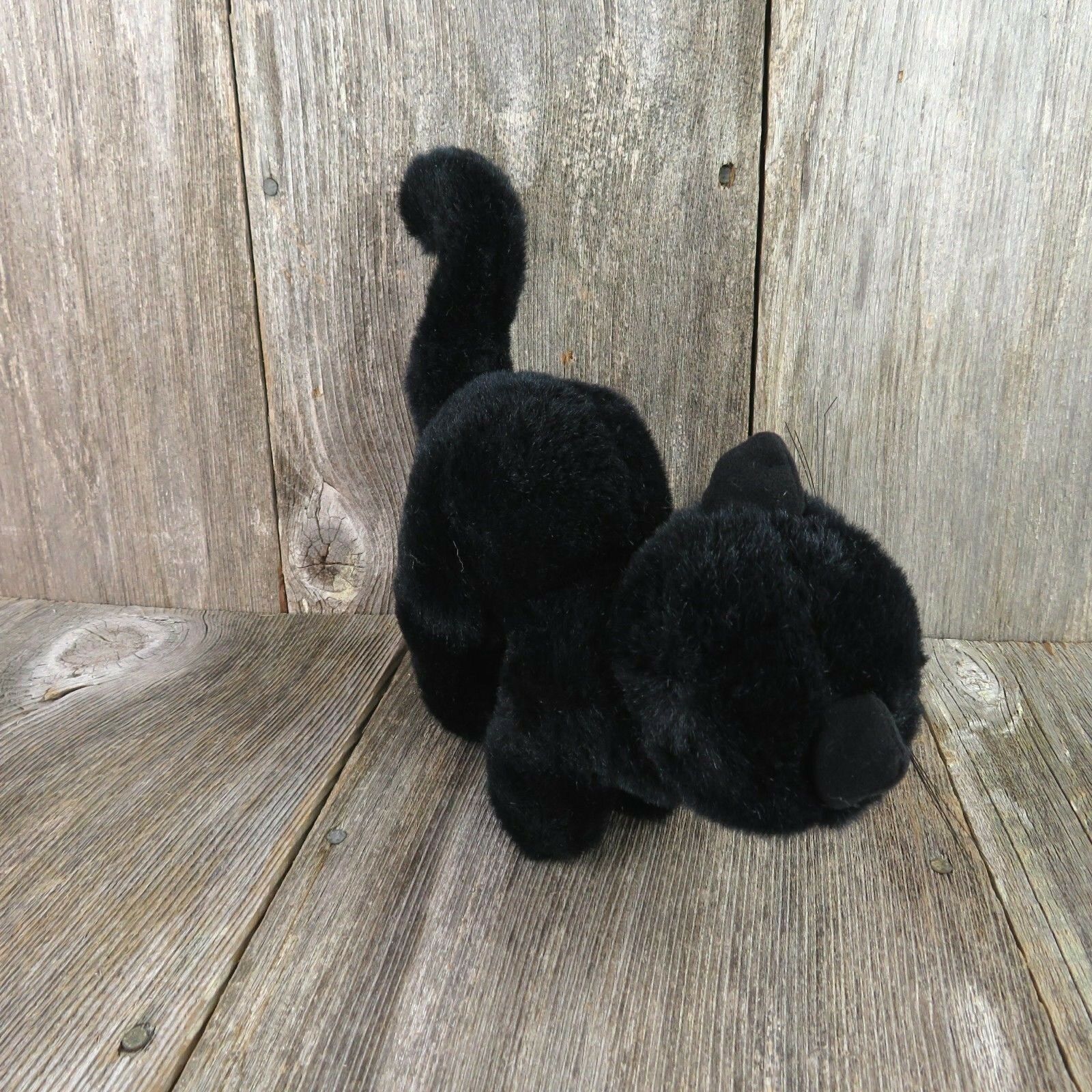 Vintage Black Cat Plush Chrisha Playful Kitten Kitty Stuffed Animal Halloween Arched 1980s - At Grandma's Table