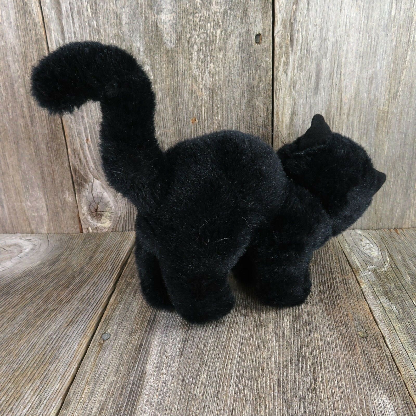 Vintage Black Cat Plush Chrisha Playful Kitten Kitty Stuffed Animal Halloween Arched 1980s - At Grandma's Table