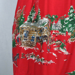 Vintage Christmas Apron Half Hostess Log Cabin Rustic Country Scene Frontier A15 - At Grandma's Table