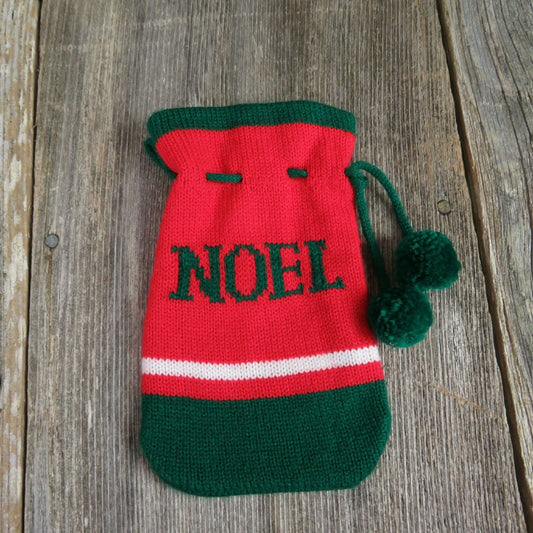 Vintage Noel Striped Santa Sack Bag Stocking Knit Christmas Green Red White st42 - At Grandma's Table