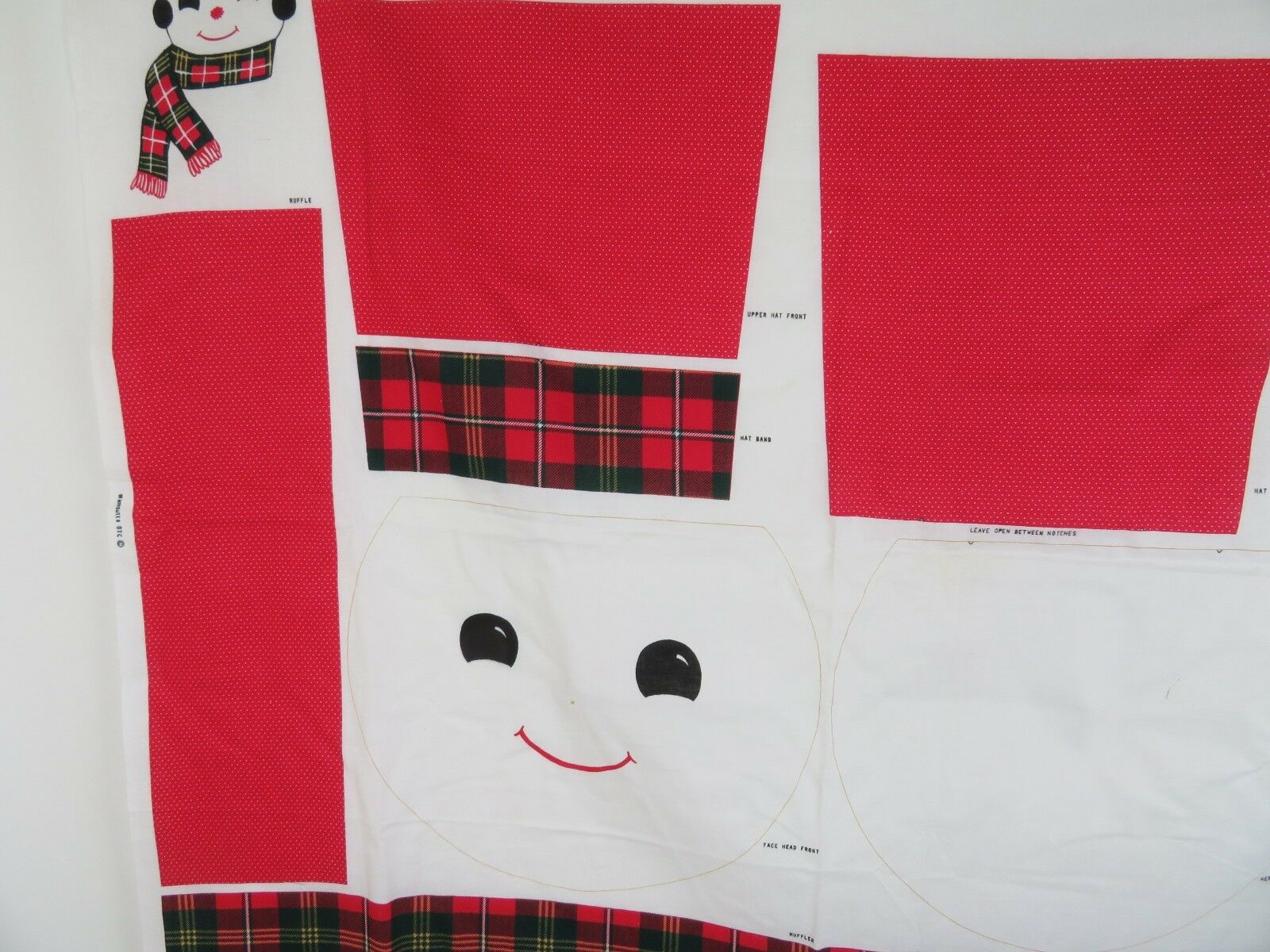 Christmas Door Hanging Panel Cut Sew Fabric Snowman Vintage Wamsutta Red Scarf - At Grandma's Table