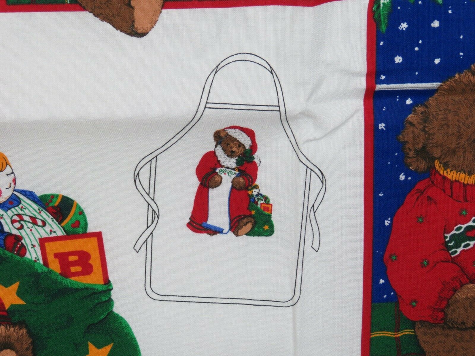 Vintage Fabric Applique Panel Teddy Bear Christmas Cut Sew Cranston Jingle Bell - At Grandma's Table