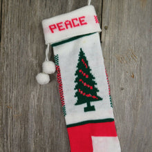 Load image into Gallery viewer, Vintage Christmas Tree Stocking Knitted Knit Peace White Red Green ST58 - At Grandma&#39;s Table