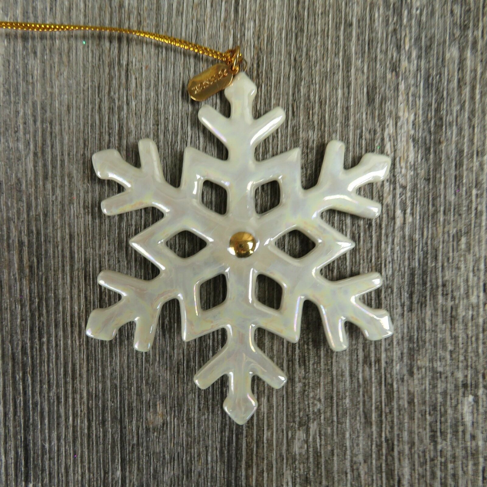Snowflake Christmas Ornament Lenox Winter Splendor 14k China White Iridescent - At Grandma's Table