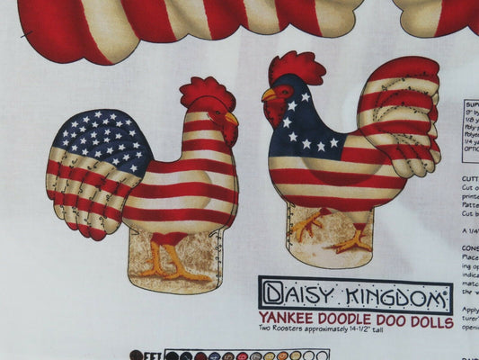 Rooster Dolls Cut Sew Fabric Panel Patriotic Yankee Doodle Daisy Kingdom July 4 - At Grandma's Table