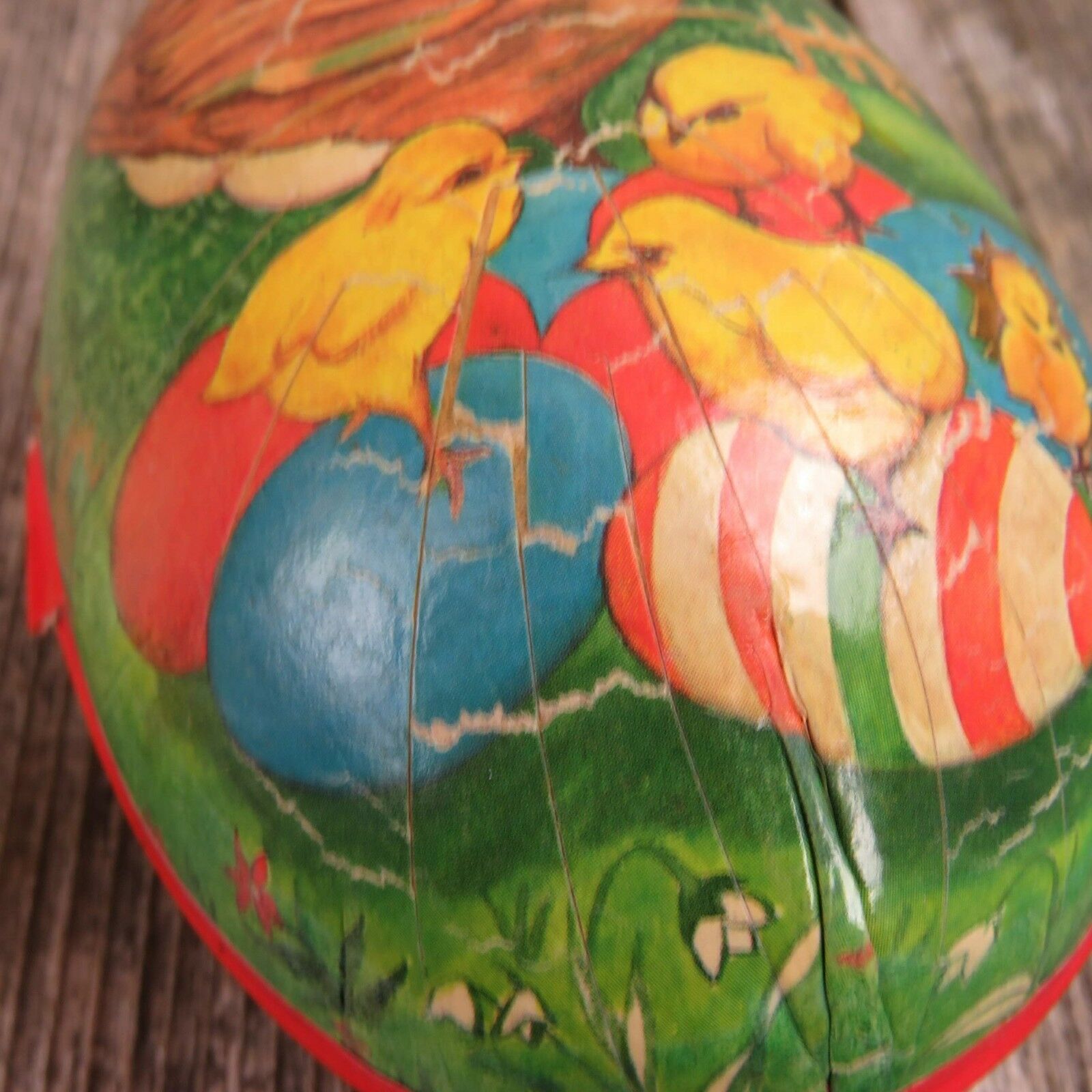 Vintage Easter Egg Paper Mache Candy Holder Container with Chick Toy - At Grandma's Table
