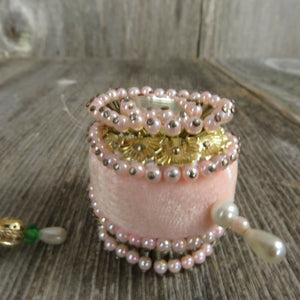 Beaded Ball Ornament Sequined Satin Vintage Egg Drop Handmade Christmas Pink - At Grandma's Table
